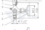 Клапан манометровый запорн. DIN тип A с ниппелем продувания Вход: наружная резьба, выход: муфта для подсоединения манометра тип 45.90.02