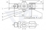 Клапан манометровый DIN 16263, Ms 58 с прямоугольным контрольным штуцером 60x25 PN25 тип 45.91.04 / 45.91.05